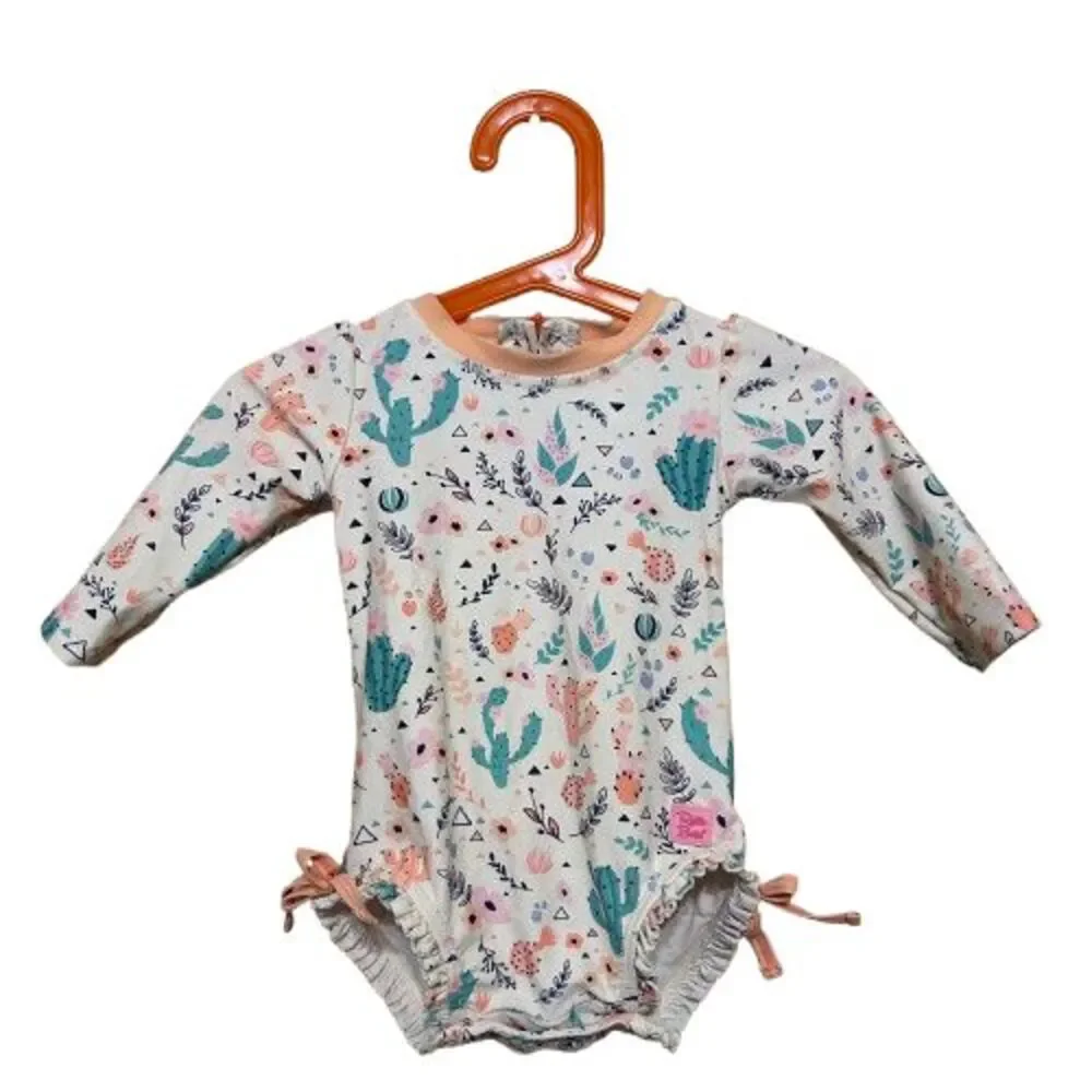 Ruffle Butts Swimsuit Baby 6-12 Month Colorful Floral Cactus Long Sleeve Boho